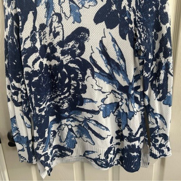 Soft Surroundings Blue & White Breathable Knit Floral Sweater - Picture 15 of 16